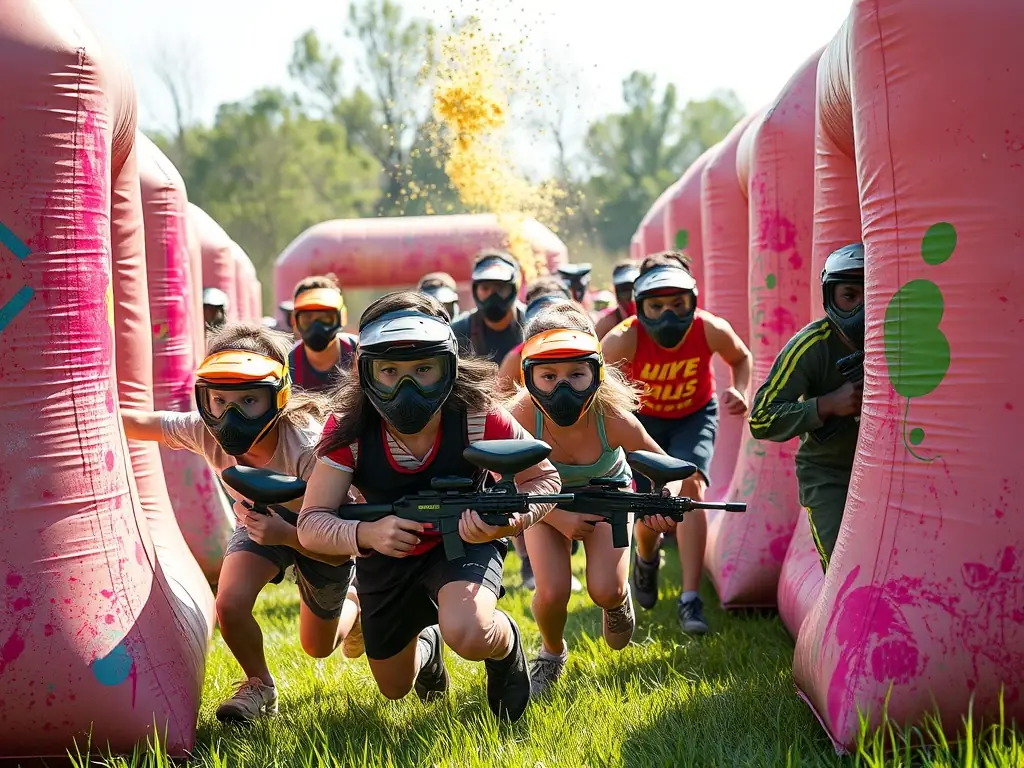 A vibrant image of participants enjoying a recreational paintball event, highlighting the fun and social aspects of the activity.